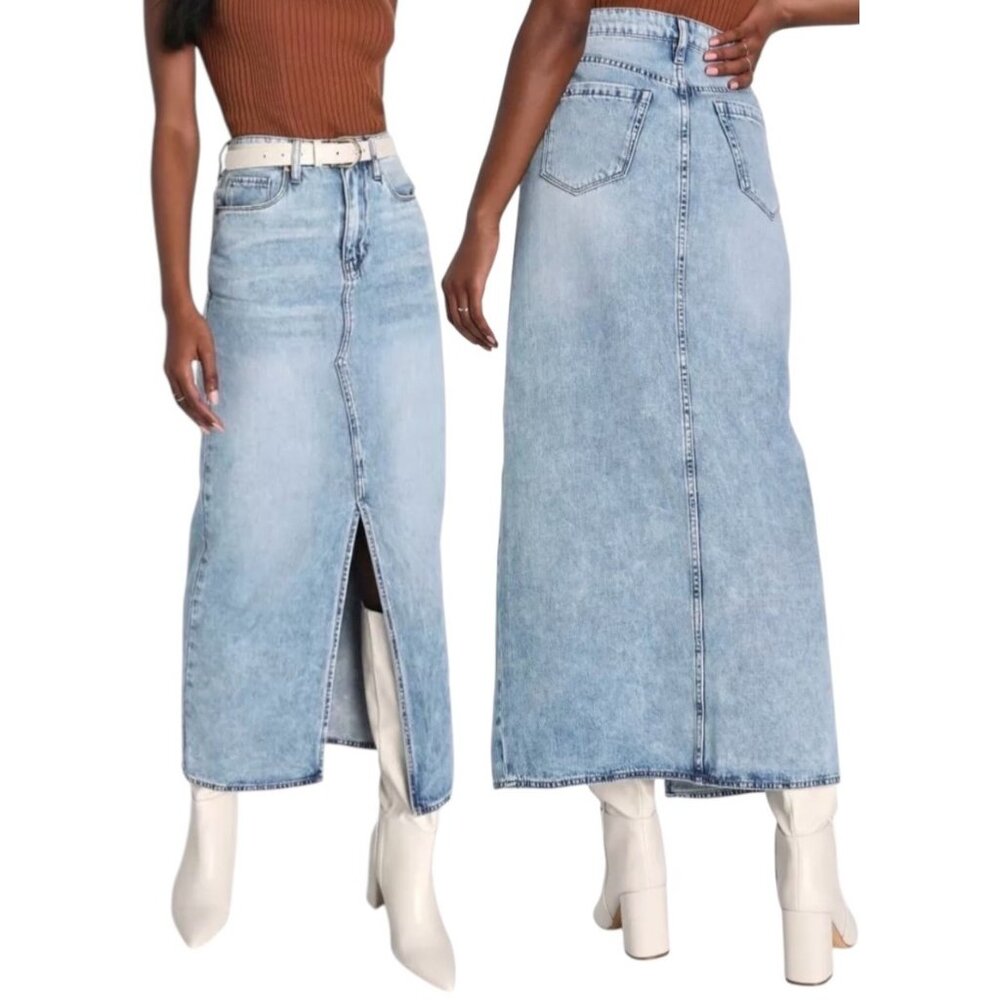 Blank NYC Womens High Waist Denim Dark Blue Maxi Skirt Size 26